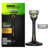 GilletteLabs Exfoliating Bar Razor Black and Gold Edition (2 Count + Handle + Stand)