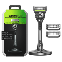 GilletteLabs with Exfoliating Bar Razor (1 Handle + 3 Cartridges + 1 Travel Case)